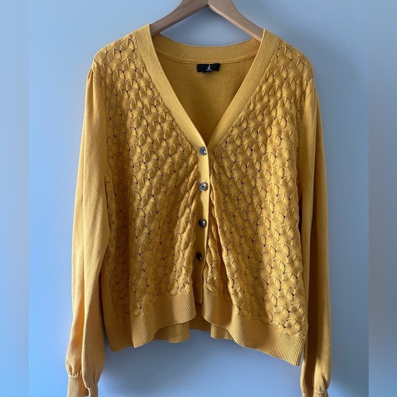 J by Jason Wu | Sunshine Yellow Knit Balloon Sleeve Cardigan Sweater 1X - Picture 3 of 5